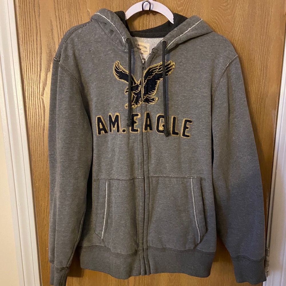 Gray American eagle zip up hoodie